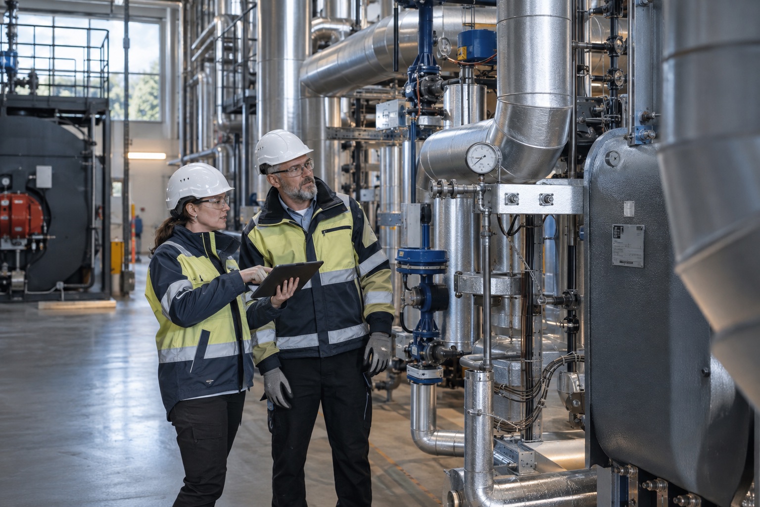 Two engineers reviewing plant equipment